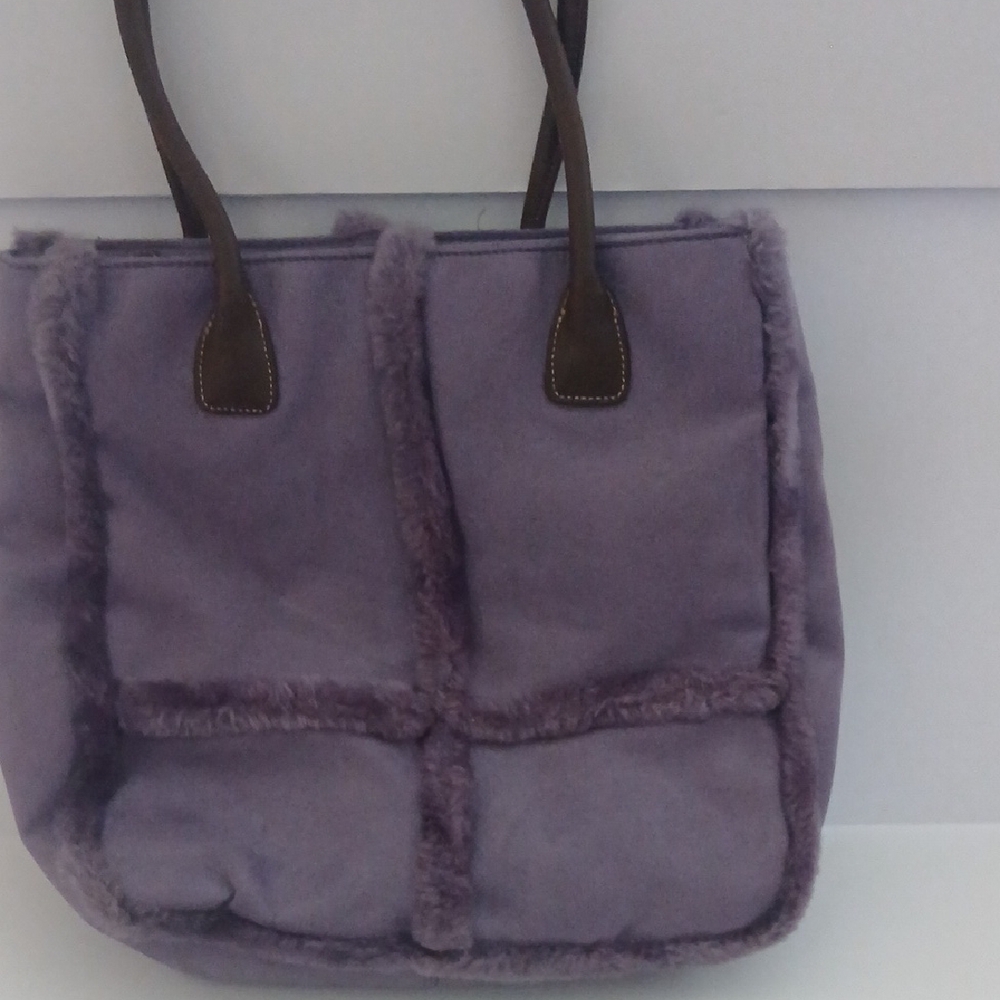 Liz Claiborne Purple Tote with Faux Fur Details